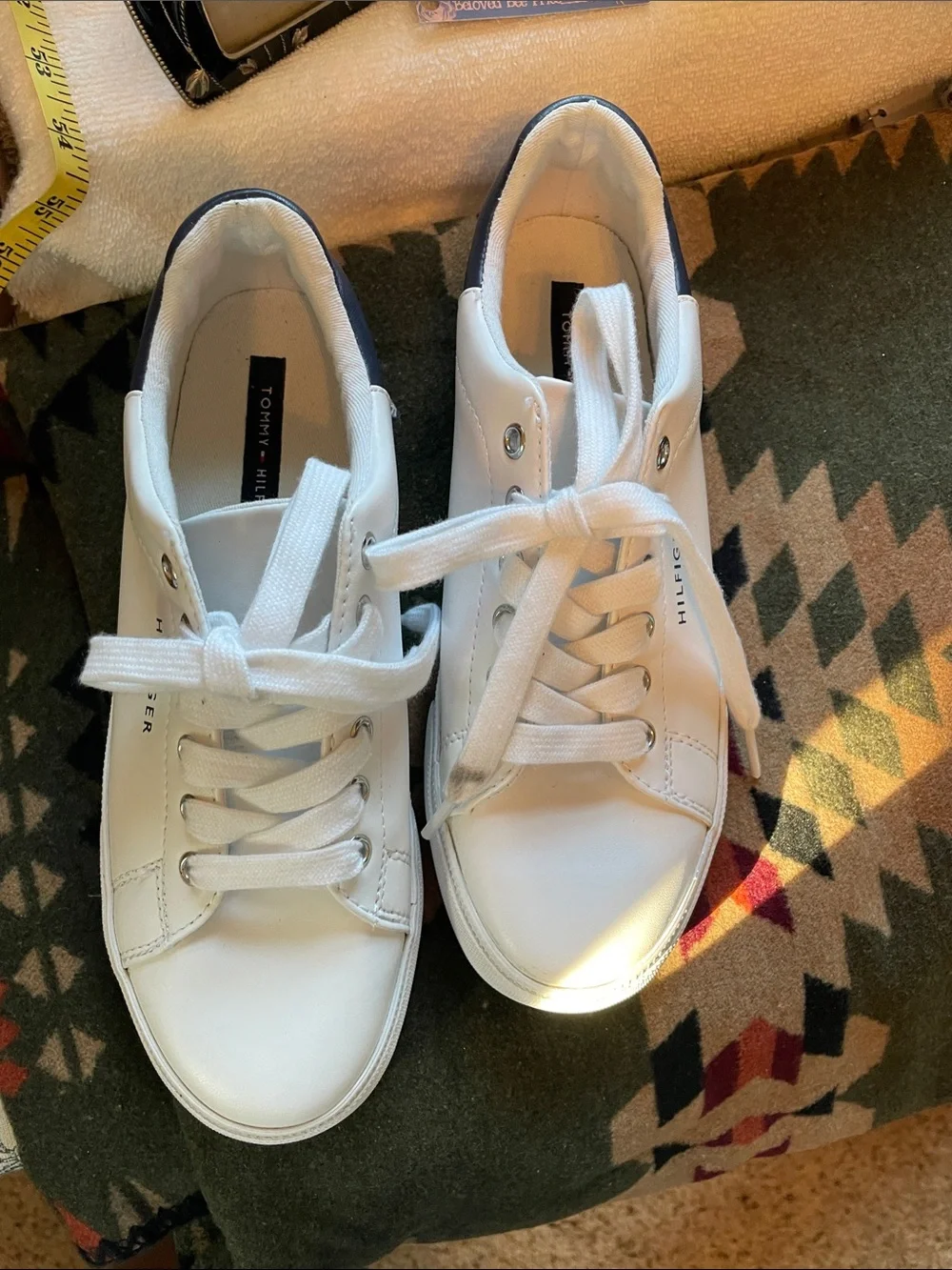 Tommy Hilfiger White Lace-Up Sneakers with Navy & Red Accents